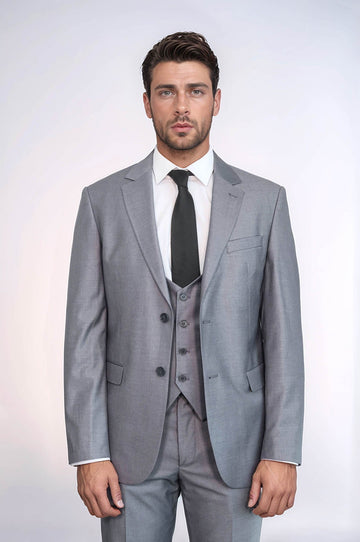 Men's Silver Steel 3-Piece Slim Fit Suit