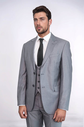 Men's Silver Steel 3-Piece Slim Fit Suit
