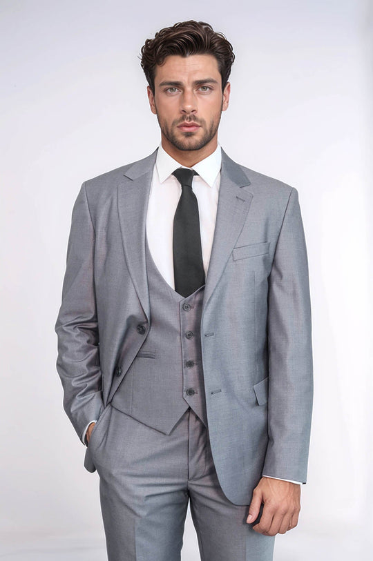 Men's Silver Steel 3-Piece Slim Fit Suit