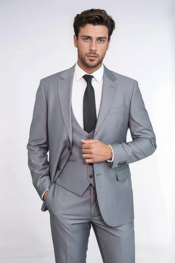 Men's Silver Steel 3-Piece Slim Fit Suit