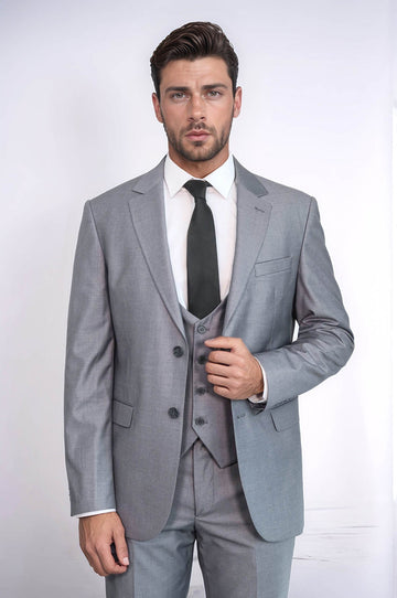 Men's Silver Steel 3-Piece Slim Fit Suit