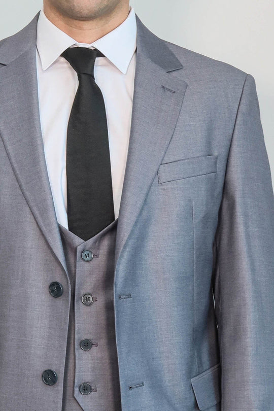 Men's Silver Steel 3-Piece Slim Fit Suit