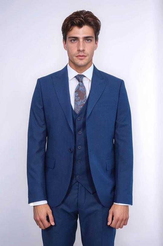 Men's Sapphire Blue 3-Piece Slim Fit Suit