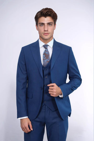 Men's Sapphire Blue 3-Piece Slim Fit Suit