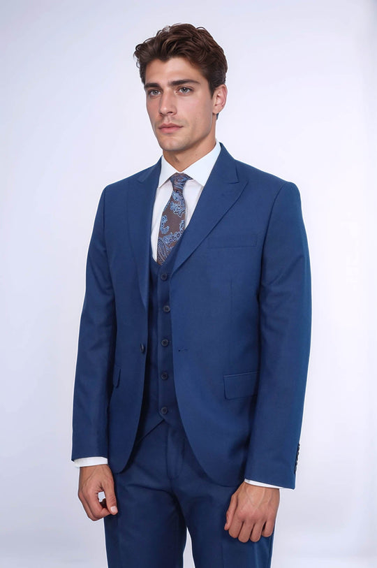 Men's Sapphire Blue 3-Piece Slim Fit Suit