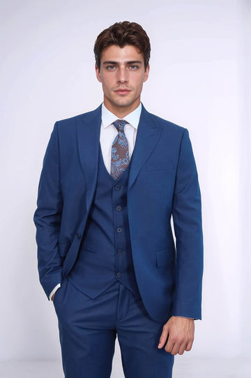 Men's Sapphire Blue 3-Piece Slim Fit Suit