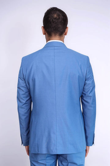 Men's Sky Blue Solid Slim Fit 3-Piece Suit