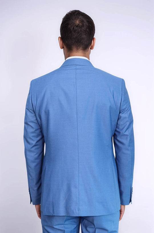 Men's Sky Blue Solid Slim Fit 3-Piece Suit