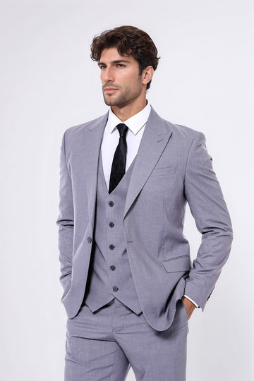 Men's Grey 3-Piece Slim Fit Suit with Tailored Waistcoat