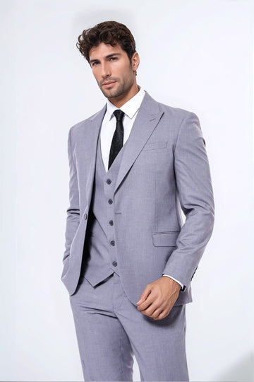 Men's Grey 3-Piece Slim Fit Suit with Tailored Waistcoat