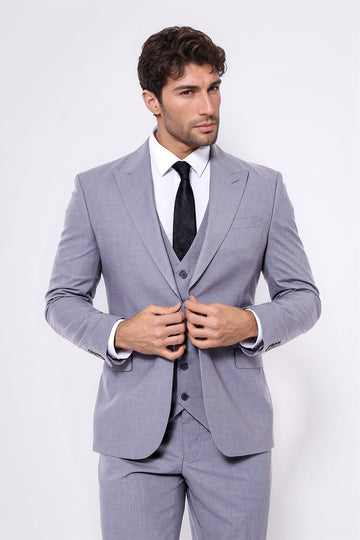 Men's Grey 3-Piece Slim Fit Suit with Tailored Waistcoat