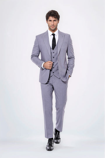 Men's Grey 3-Piece Slim Fit Suit with Tailored Waistcoat