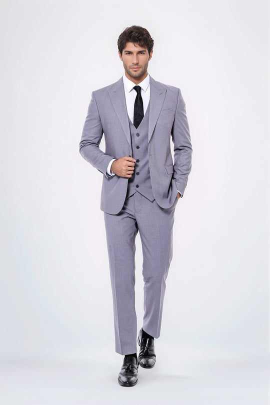 Men's Grey 3-Piece Slim Fit Suit with Tailored Waistcoat