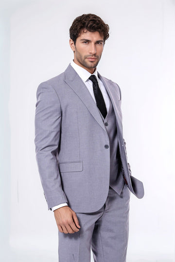 Men's Grey 3-Piece Slim Fit Suit with Tailored Waistcoat