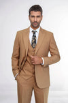 Men's Classic Tan Solid Slim Fit 3-Piece Suit