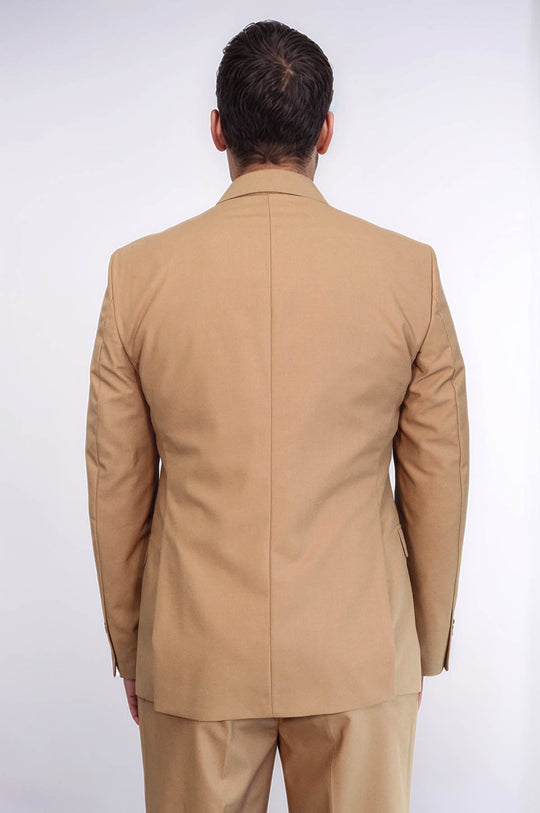 Men's Classic Tan Solid Slim Fit 3-Piece Suit