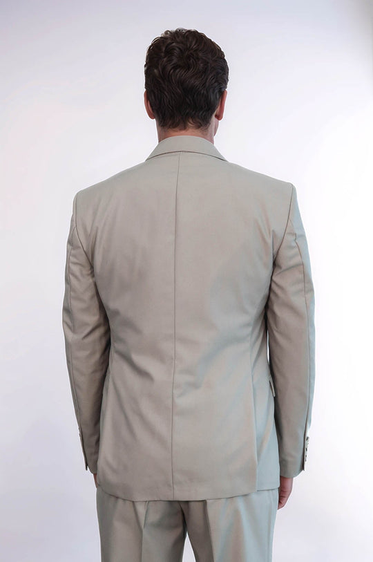 Men's Stone Beige Solid Slim Fit 3-Piece Suit