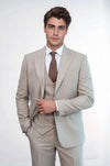 Men's Stone Beige Solid Slim Fit 3-Piece Suit
