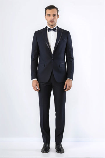 Men's Midnight Blue 2-in-1 Tuxedo with Removable Peak Lapel - Slim Fit