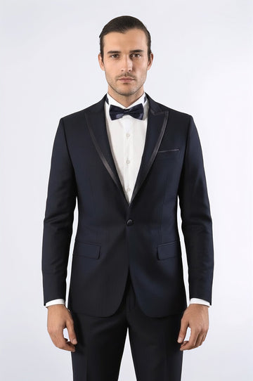Men's Midnight Blue 2-in-1 Tuxedo with Removable Peak Lapel - Slim Fit