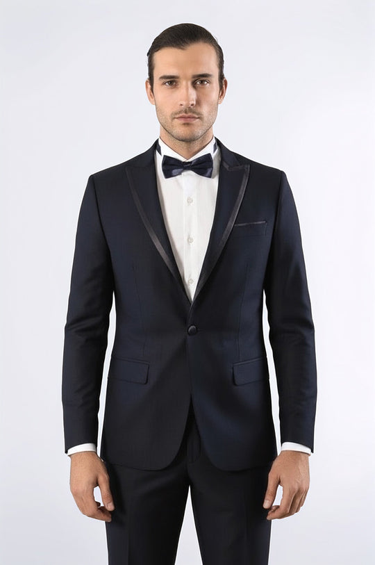 Men's Midnight Blue 2-in-1 Tuxedo with Removable Peak Lapel - Slim Fit