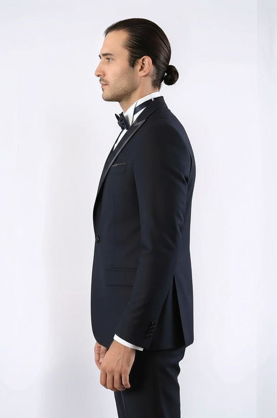 Men's Midnight Blue 2-in-1 Tuxedo with Removable Peak Lapel - Slim Fit
