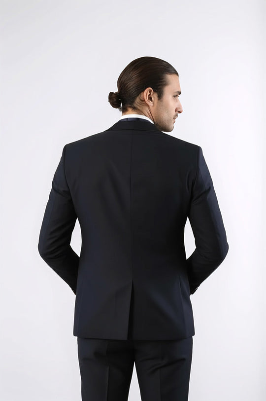 Men's Midnight Blue 2-in-1 Tuxedo with Removable Peak Lapel - Slim Fit