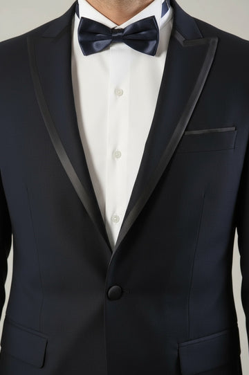Men's Midnight Blue 2-in-1 Tuxedo with Removable Peak Lapel - Slim Fit