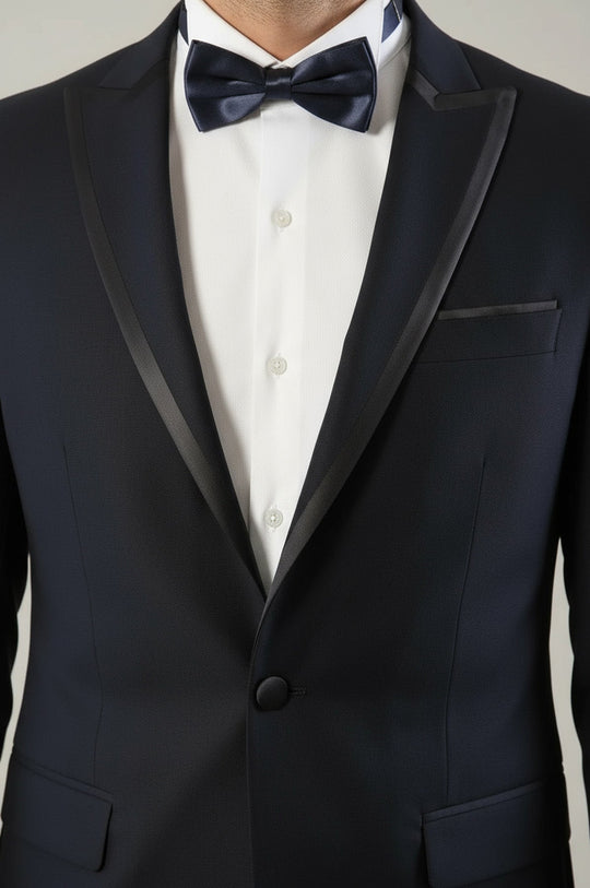 Men's Midnight Blue 2-in-1 Tuxedo with Removable Peak Lapel - Slim Fit
