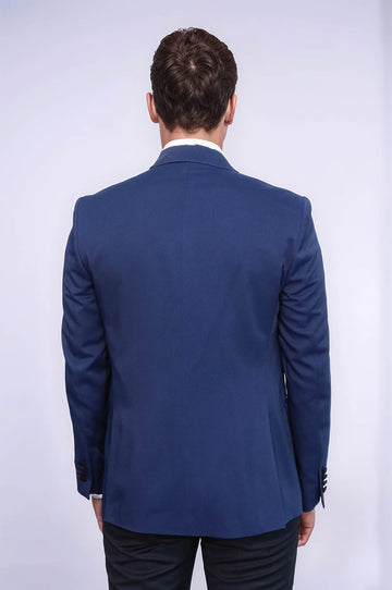 Men's Navy Blue Micro-Dot Patterned 3-Piece Slim Fit Tuxedo