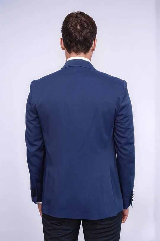 Men's Navy Blue Micro-Dot Patterned 3-Piece Slim Fit Tuxedo