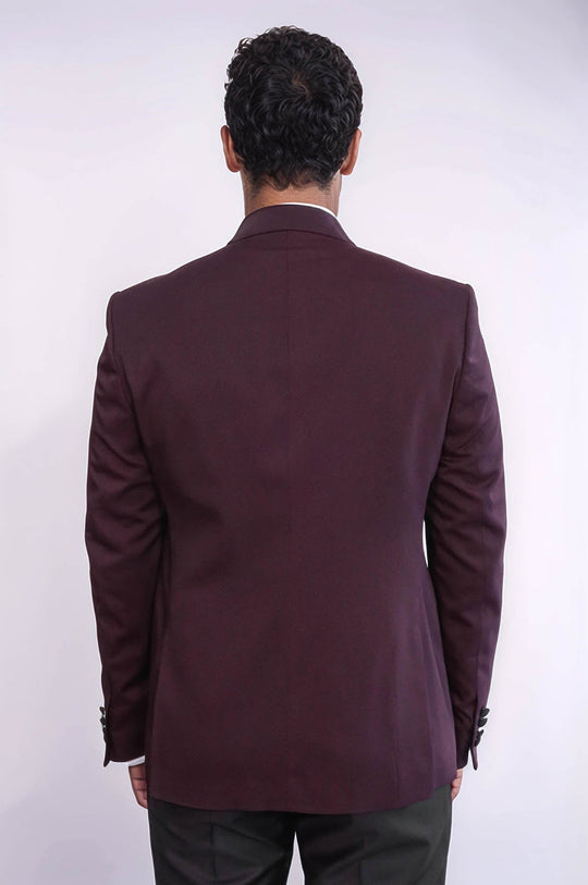 Men's Crimson Burgundy 3-Piece Slim Fit Tuxedo with Contrast Peak Lapel