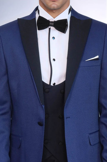 Men's Indigo Blue Micro-Geometric 3-Piece Slim Fit Combination Tuxedo