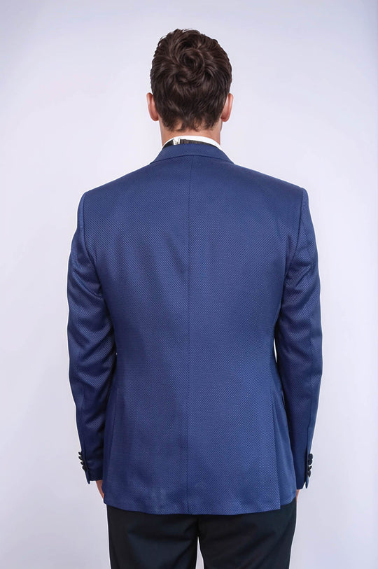 Men's Indigo Blue Micro-Geometric 3-Piece Slim Fit Combination Tuxedo