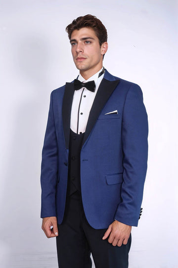Men's Indigo Blue Micro-Geometric 3-Piece Slim Fit Combination Tuxedo