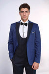 Men's Indigo Blue Micro-Geometric 3-Piece Slim Fit Combination Tuxedo