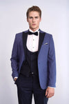 Men's Cobalt Blue Micro-Patterned 3-Piece Slim Fit Combination Tuxedo
