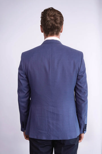 Men's Cobalt Blue Micro-Patterned 3-Piece Slim Fit Combination Tuxedo