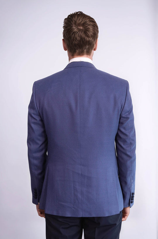 Men's Cobalt Blue Micro-Patterned 3-Piece Slim Fit Combination Tuxedo