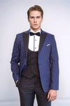 Men's Azure Indigo Micro-Patterned 3-Piece Slim Fit Combination Tuxedo