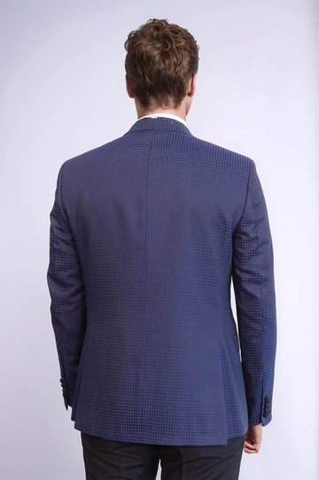 Men's Azure Indigo Micro-Patterned 3-Piece Slim Fit Combination Tuxedo