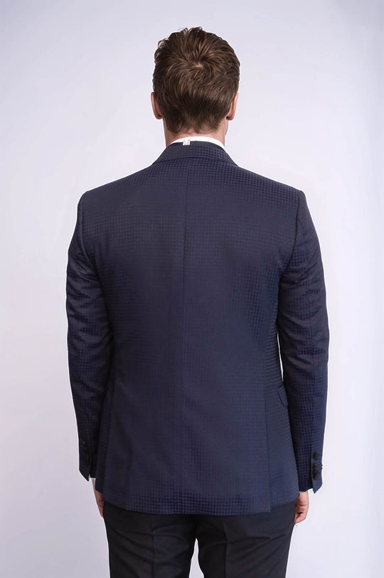 Men's Navy Blue Micro-Patterned 3-Piece Slim Fit Combination Tuxedo