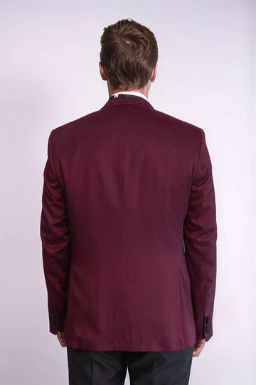 Men's Claret Red Micro-Patterned 3-Piece Slim Fit Combination Tuxedo