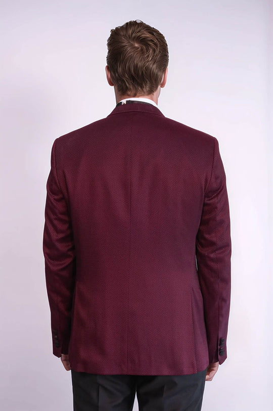 Men's Claret Red Micro-Patterned 3-Piece Slim Fit Combination Tuxedo