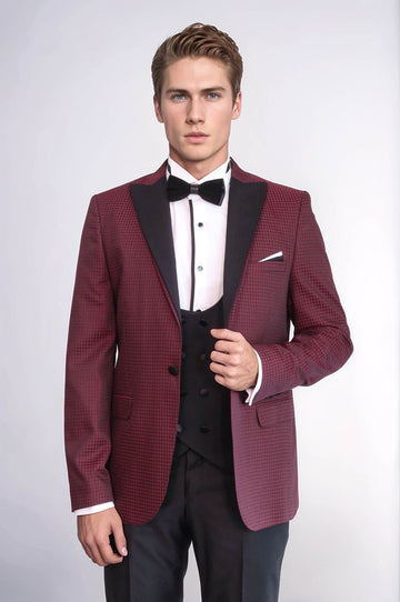 Burgundy Plaid 3-Piece Slim Fit Tuxedo – Wessi