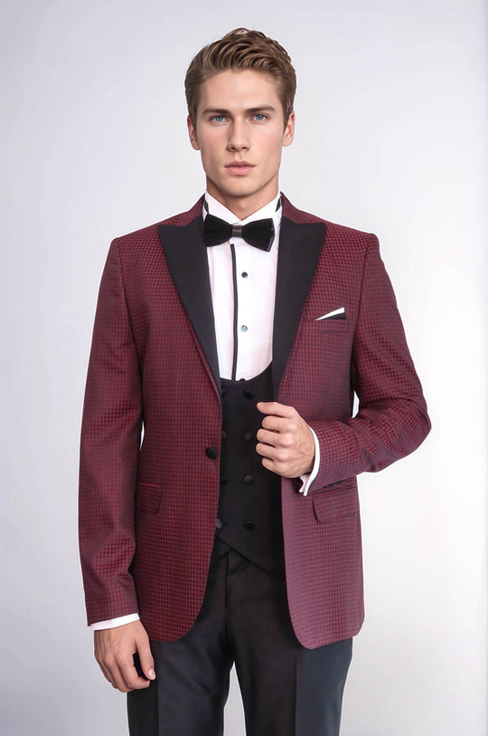 Burgundy Plaid 3-Piece Slim Fit Tuxedo – Wessi
