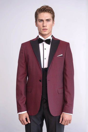 Burgundy Plaid 3-Piece Slim Fit Tuxedo – Wessi