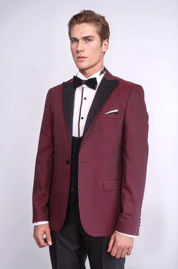 Burgundy Plaid 3-Piece Slim Fit Tuxedo – Wessi
