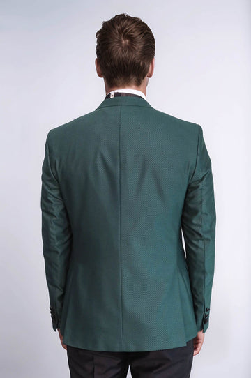 Men's Pine Green Micro-Patterned 3-Piece Slim Fit Tuxedo with Double-Breasted Waistcoat