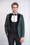 Men's Emerald Green Plaid 3-Piece Slim Fit Tuxedo with Velvet Shawl Lapel